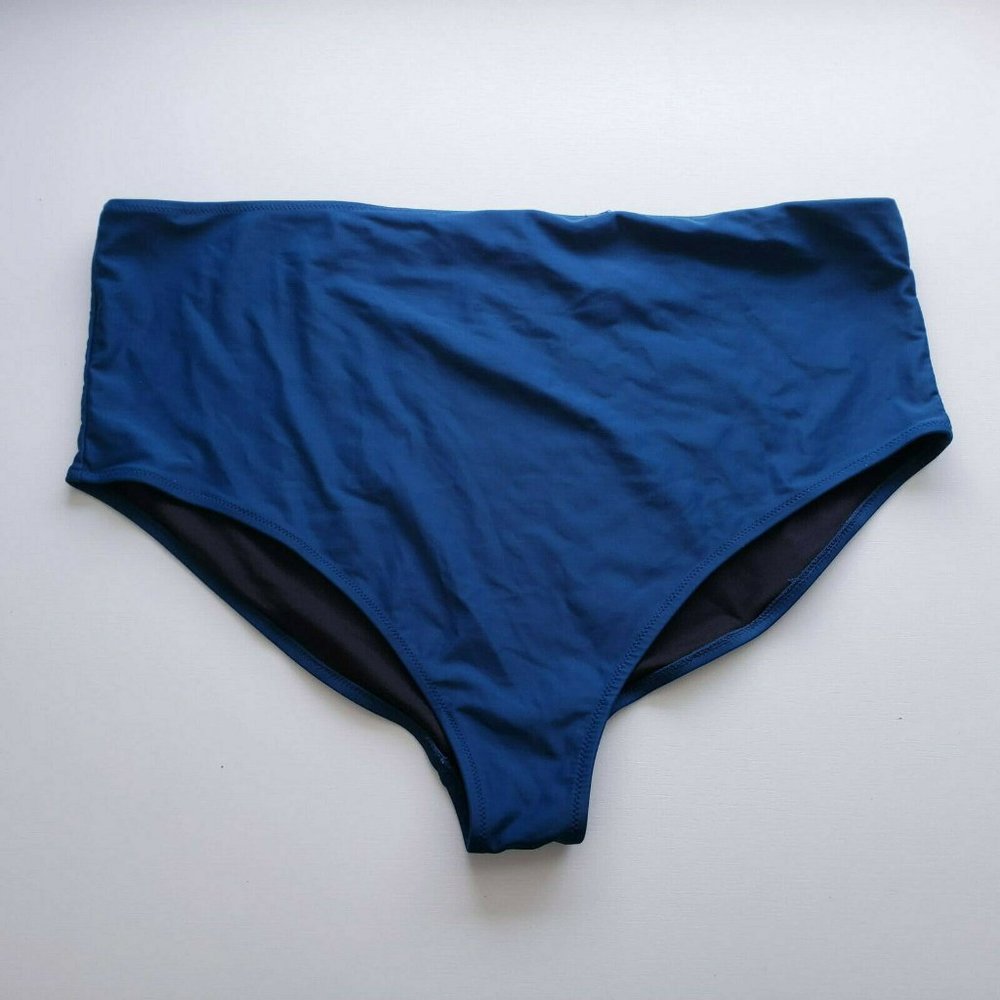 Pink Envelope High-Waisted Brief Swim Bottoms Blue
